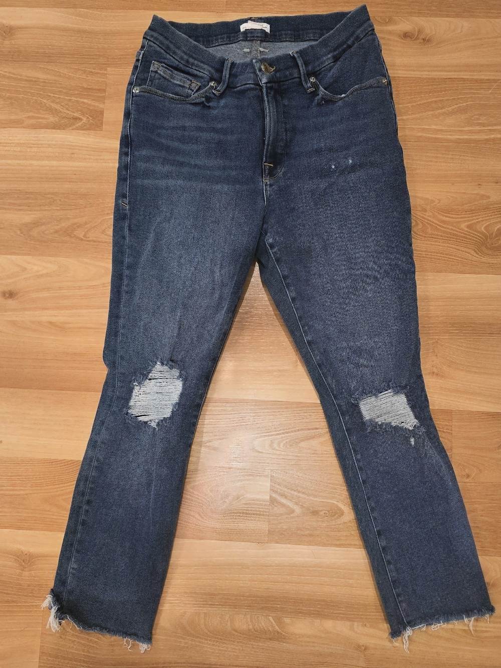Good American Dark Blue Distressed Crop Jeans